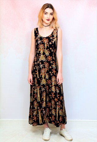 1990S VINTAGE AFRICAN TRIBAL PRINT BUTTON UP MIDI DRESS