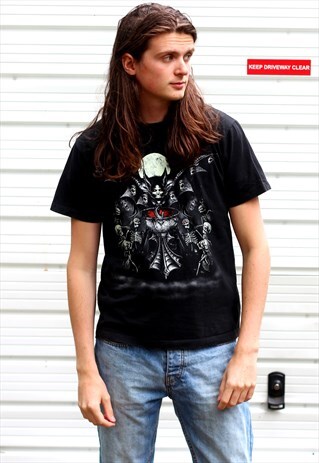 1990'S VINTAGE BLACK GRAPHIC GHOUL PRINT T-SHIRT