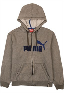 Vintage 90's Puma Hoodie Spellout Full Zip Up Grey Medium