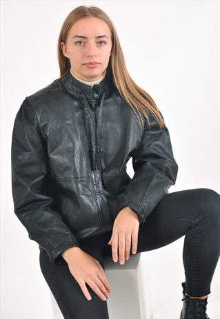 VINTAGE 90'S REAL LEATHER OVERSIZED HARRINGTON JACKET