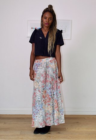 FLORAL MAXI SKIRT WITH LONG FLUID FABRIC PANEL