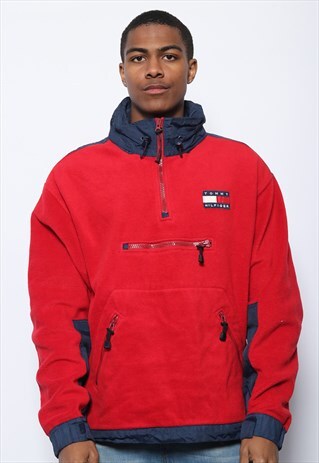VINTAGE TOMMY HILFIGER 1/4 ZIP LOGO FLEECE RED