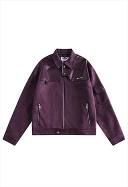 Velvet feel jacket utility bomber grunge faux leather coat
