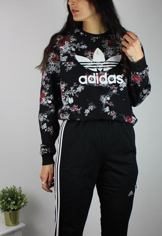 VINTAGE ADIDAS SWEATSHIRT W STATEMENT LOGO FRONT IN FLORAL