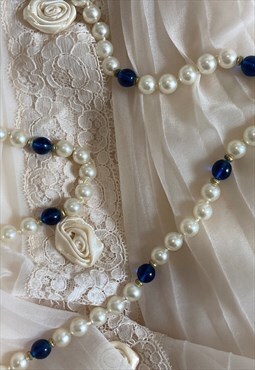 Vintage Pearl Necklace & Sapphire Beads