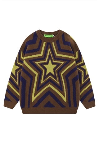 Star print sweater knitted 70s pattern jumper disco top