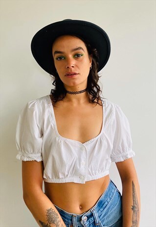 WHITE BUTTON DOWN CROP TOP