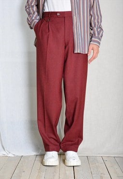 Vintage 90s Burgundy Red Wool Blend Pleated Formal Pants