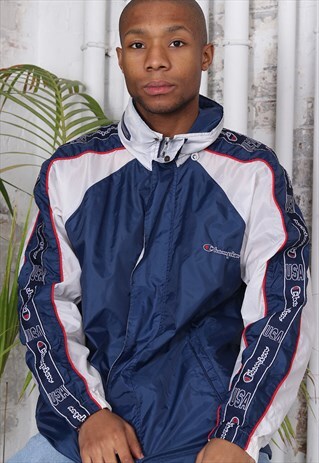 VINTAGE CHAMPION TAPE LOGO TRACK JACKET BLUE
