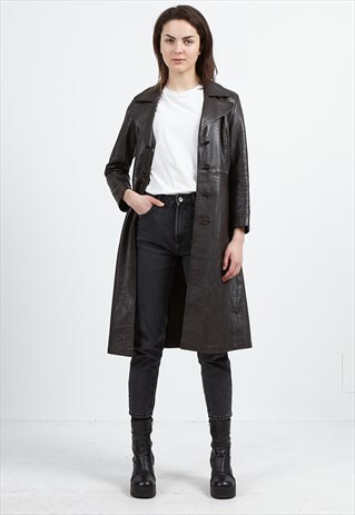 VINTAGE DARK BROWN LAX LEATHER COAT