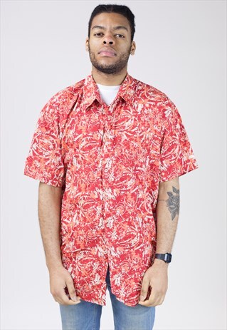VINTAGE 90S RED AND ORANGE SPLATTER PATTERNED SHIRT