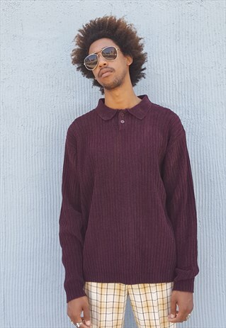 90S MINIMALIST LUXURY CHENILLE TEXTURED RIBBED POLO XL