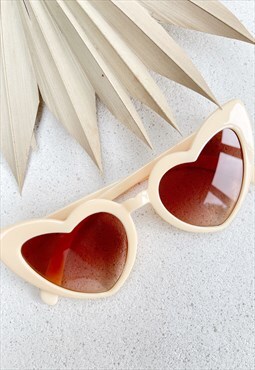 Cream Heart Tan Boho Cat Eye Festival Retro Sunglasses