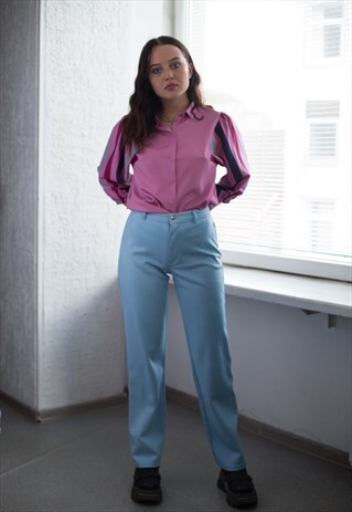 VINTAGE 90'S LIGHT BLUE STRAIGHT HIGH WAIST TROUSERS