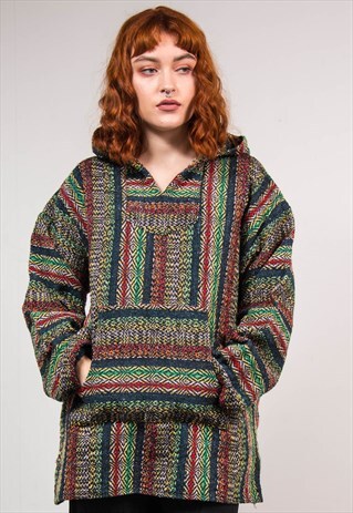 VTG 90'S MULTICOLOUR PATTERNED HIPPIE FESTIVAL BAJA HOODIE