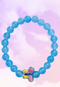 Rainbow Butterfly Blue Aventurine Beaded Gemstone Bracelet