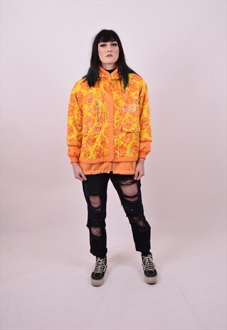 VINTAGE 80'S YELLOW & ORANGE FLOWER PRINT SKI JACKET MEDIUM