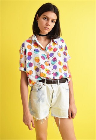 90'S RETRO MOD ABSTRACT DOTTED PATTERN OVERSIZED SHIRT
