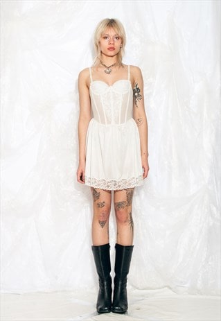 VINTAGE 80S CORSET MINI DRESS IN WHITE FAIRYCORE