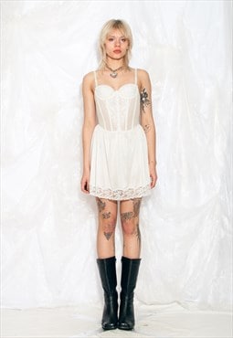 Vintage 80s Corset Mini Dress in White Fairycore