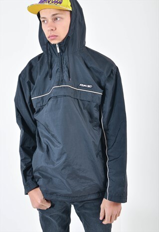 VINTAGE REEBOK WINDBREAKER OVERHEAD JACKET IN BLACK