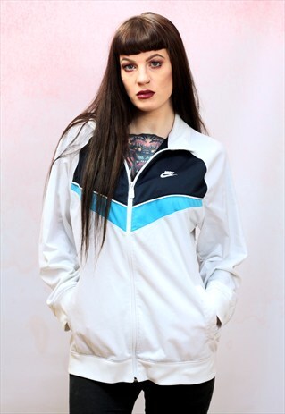 1990S VINTAGE WHITE AND LIGHT BLUE UP TRACK SPORT JACKET