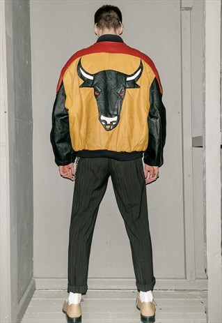 VINTAGE LEATHER BOMBER BULL JACKET