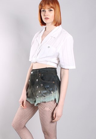 VINTAGE 90S LEVI'S TIE DYE CUSTOM STUDDED FESTIVAL SHORTS