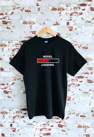 NOVEL LOADING SLOGAN PRINT BLACK UNISEX T-SHIRT