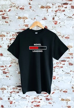 Novel Loading slogan print black unisex T-shirt
