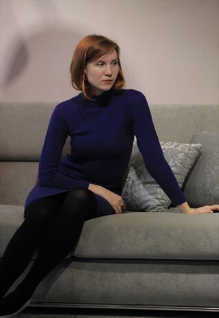 BLUE CASHMERE TURTLENECK DRESS