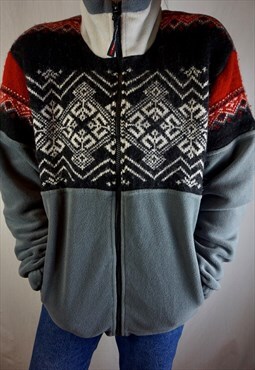 Vintage Colorful Patterned Fleece Jacket
