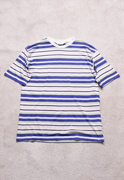Vintage 90s BHS Blue White Striped T Shirt