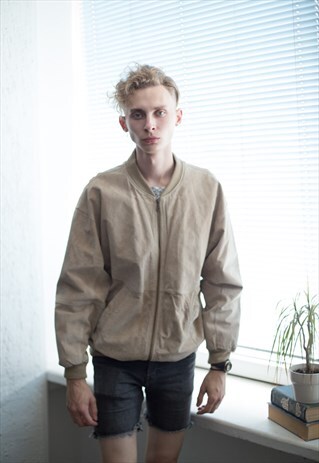 VINTAGE 80'S BEIGE LEATHER JACKET