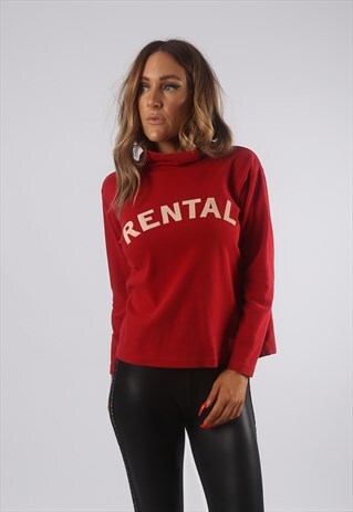 VINTAGE TURTLE NECK LONG SLEEVED TOP BICH RENTAL PRINT (H2M)