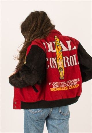 VINTAGE 90S DUAL CONTROL COLLEGE VARSITY SUEDE JACKET MEDIUM