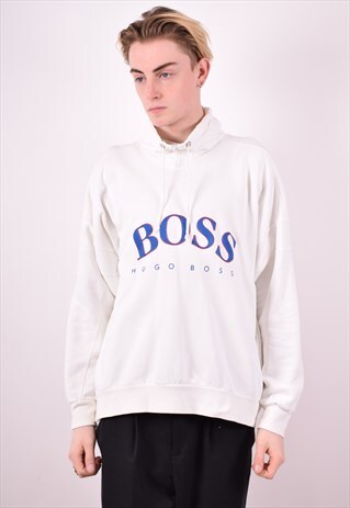 HUGO BOSS MENS VINTAGE SWEATSHIRT JUMPER XL WHITE 90S