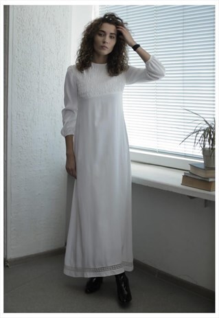 VINTAGE 80'S MAXI WHITE LONG SLEEVE WEDDING DRESS