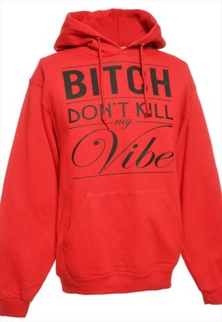 BEYOND RETRO VINTAGE RED JERZEES VIBE PRINTED HOODIE - M