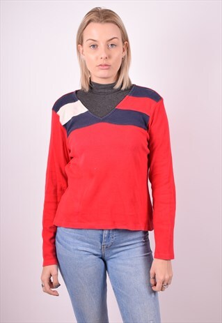 TOMMY HILFIGER WOMENS VINTAGE TOP LONG SLEEVE XL RED 90S