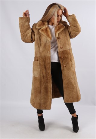 VINTAGE SHEEPSKIN SUEDE SHEARLING COAT MID LONG (JDA)