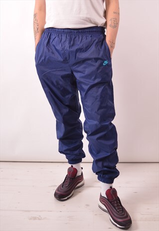 NIKE MENS VINTAGE TRACKSUIT TROUSERS LARGE BLUE 90S