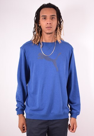 PUMA MENS VINTAGE SWEATSHIRT JUMPER XL BLUE 90S