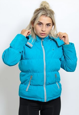 VINTAGE TOMMY HILFIGER PUFFER JACKET COAT IN BLUE XS