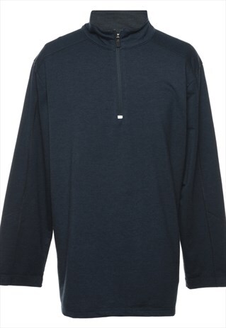 VINTAGE REEBOK QUARTER-ZIP NAVY PLAIN SPORTS T-SHIRT - XL