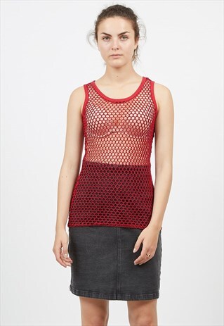 VINTAGE RED VERO MODA SEE THROUGH SLEEVELESS TANK TOP