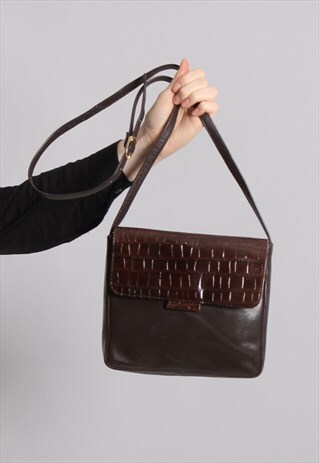 VINTAGE 90S BROWN LEATHER CROCODILE EFFECT CROSS BODY BAG