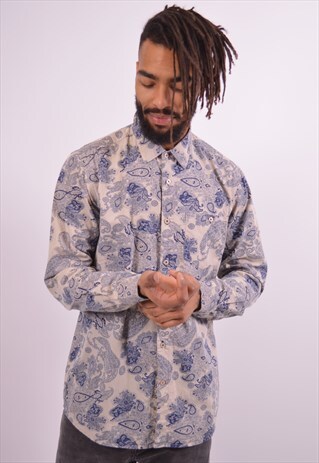 VINTAGE SHIRT FLORAL CRAZY PATTERN GREY