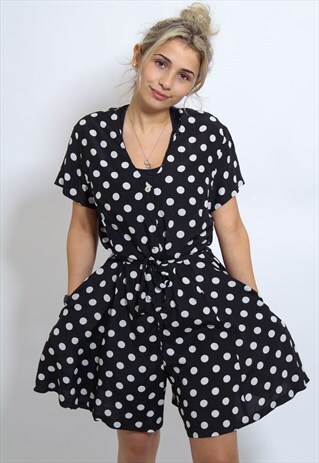 VINTAGE POLKADOT PLAYSUIT IN BLACK M/L