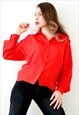 80S 90S VINTAGE SHIRT BLOUSE BUTTON DOWN BRIGHT RED SMART